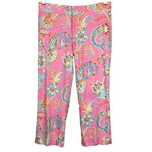 Ralph Lauren Black Label Pink Paisley Print Crop Ankle Slim Straight Pant sz 8